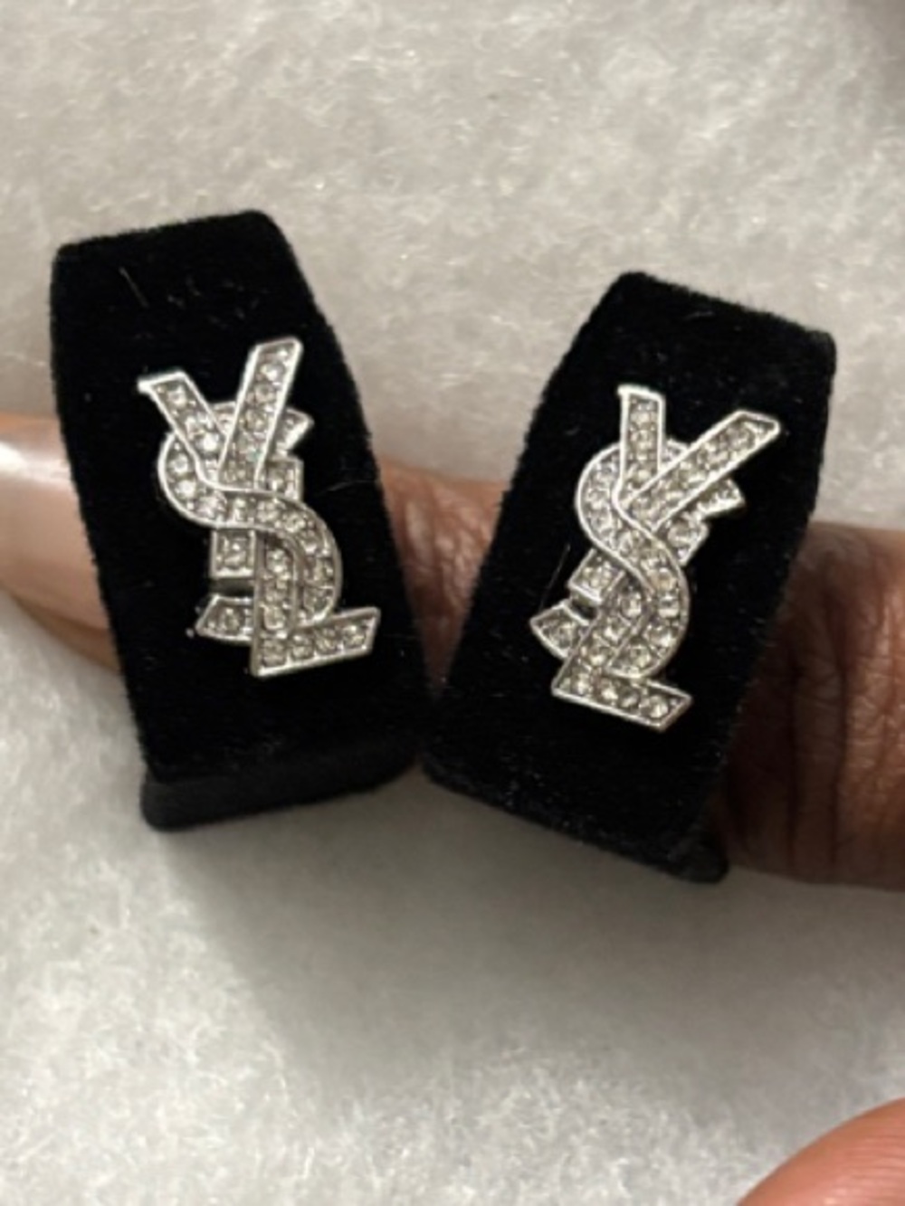 Yves Saint Laurent Inspired Silver Diamond YSL Logo Earrings